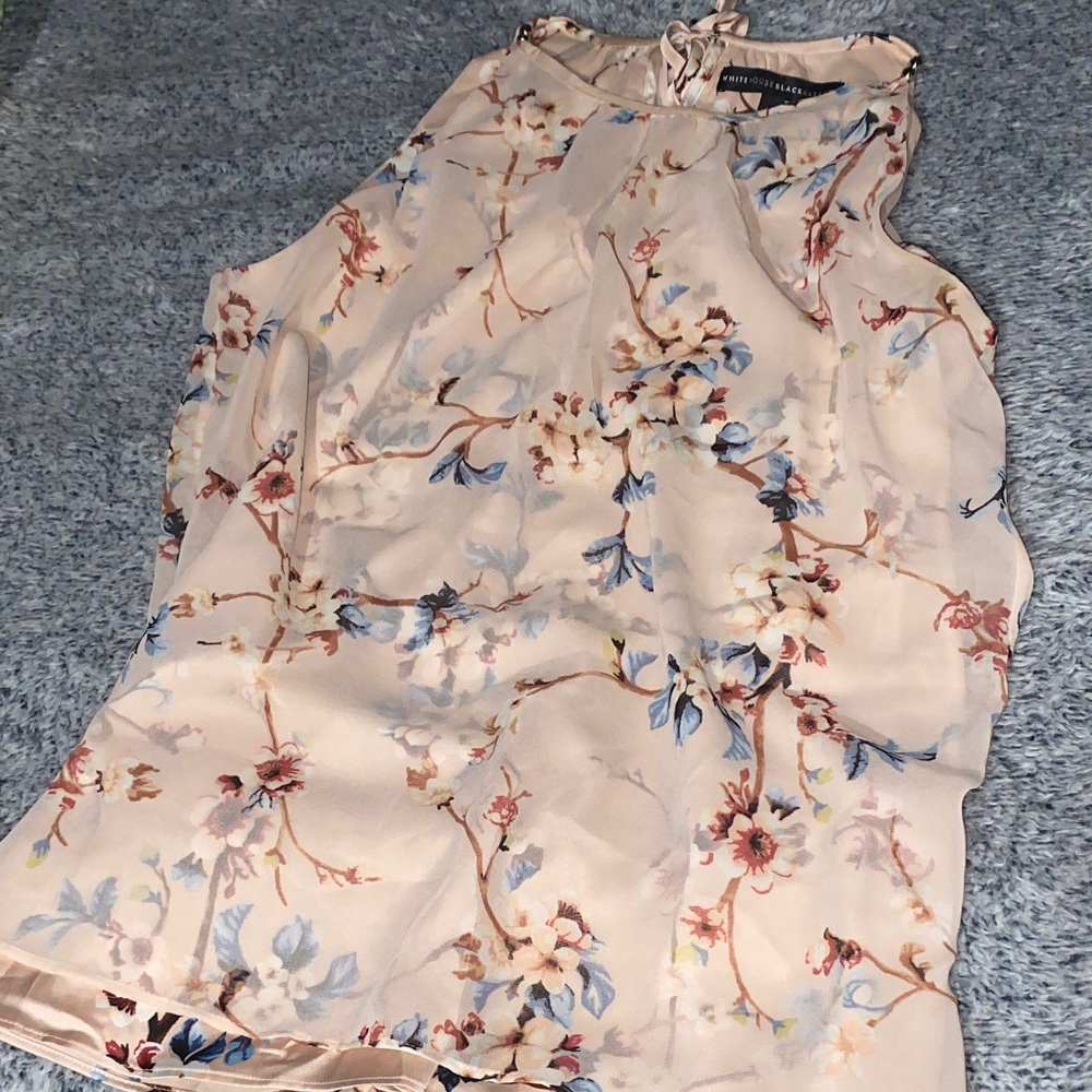 White House Black Market Floral Blouse - Cream and Blue